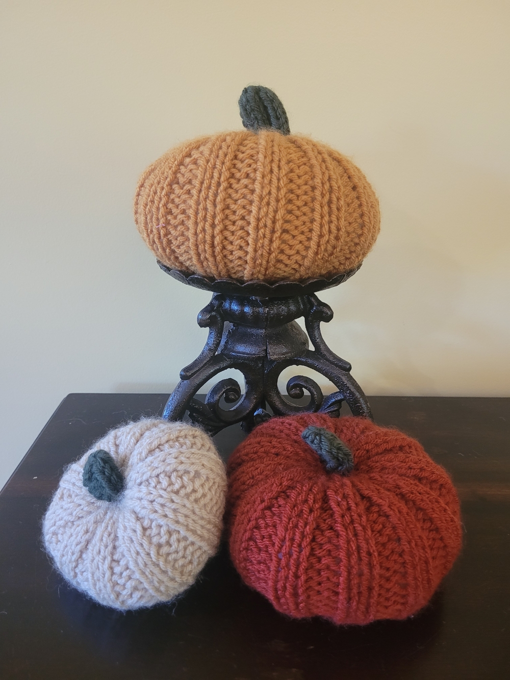 Hand-Knit Decorative Pumpkin Trio - Orange, Cream, Rust